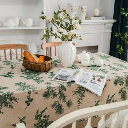 Dining Tablecloth Cotton-Linen Blend Machine Washable Pine & Bird