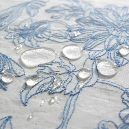 Dining Tablecloth Embroidered Blue Floral Machine Washable