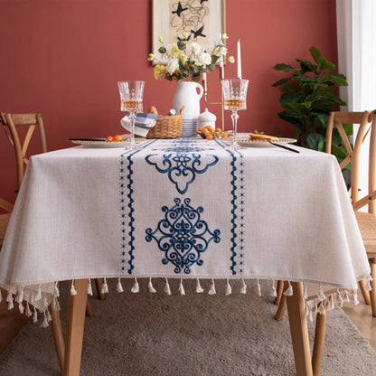 Dining Tablecloth Embroidered Jacquard Tassel Trim