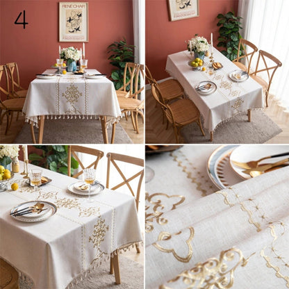 Dining Tablecloth Embroidered Jacquard Tassel Trim