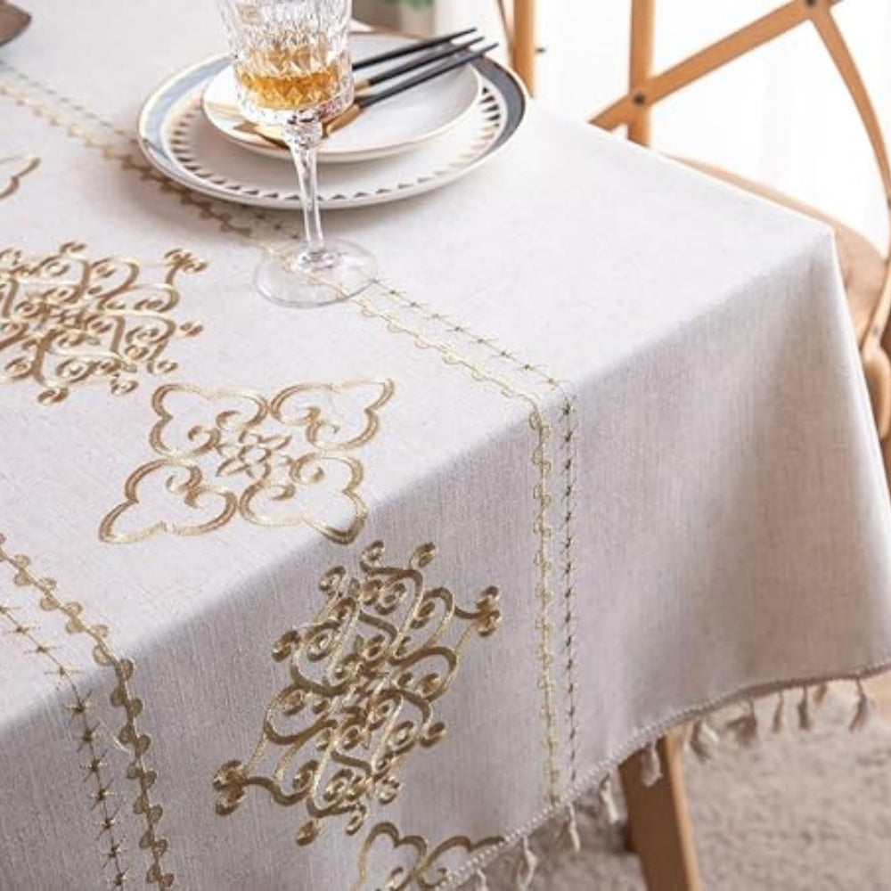 Dining Tablecloth Embroidered Jacquard Tassel Trim