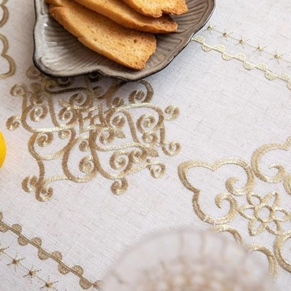 Dining Tablecloth Embroidered Jacquard Tassel Trim