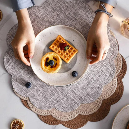 Dinner Placemat Scalloped Waterproof PU Leather Non-Slip Backing