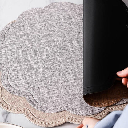 Dinner Placemat Scalloped Waterproof PU Leather Non-Slip Backing