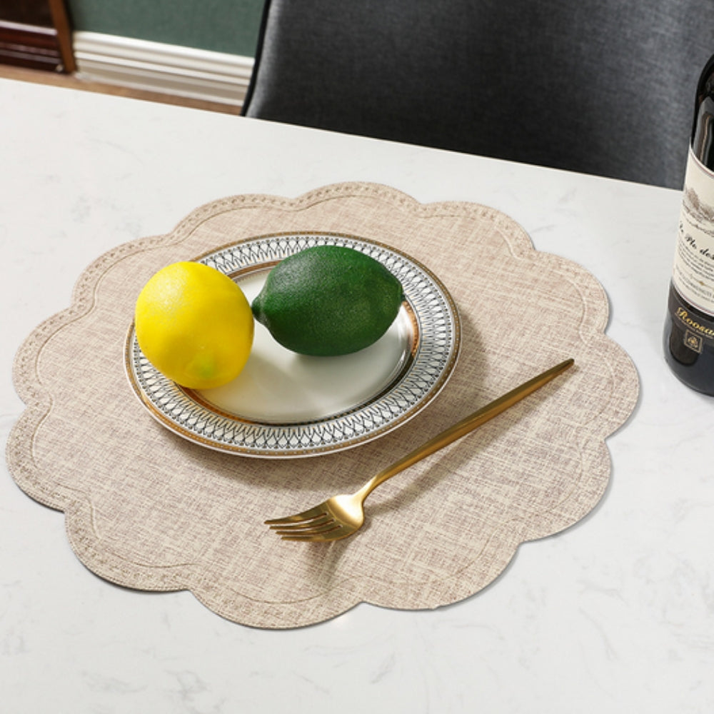 Dinner Placemat Scalloped Waterproof PU Leather Non-Slip Backing