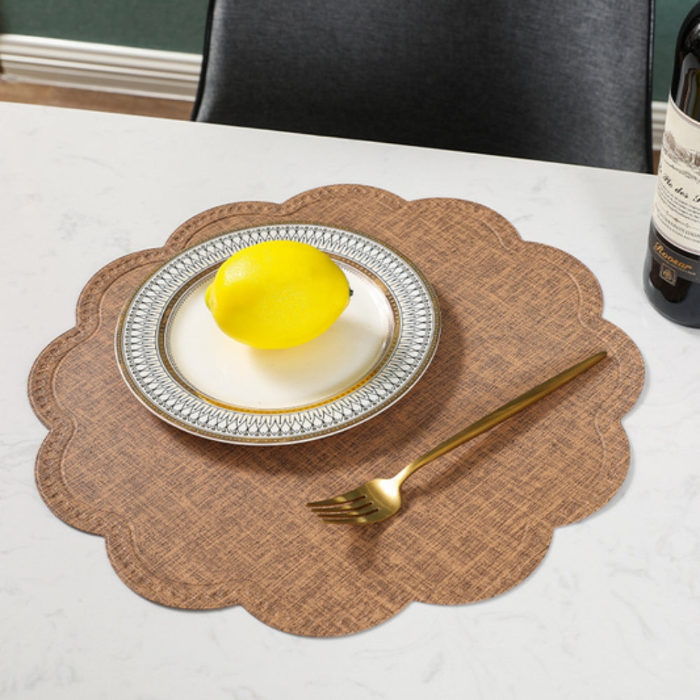 Dinner Placemat Scalloped Waterproof PU Leather Non-Slip Backing
