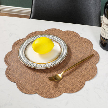 Dinner Placemat Scalloped Waterproof PU Leather Non-Slip Backing