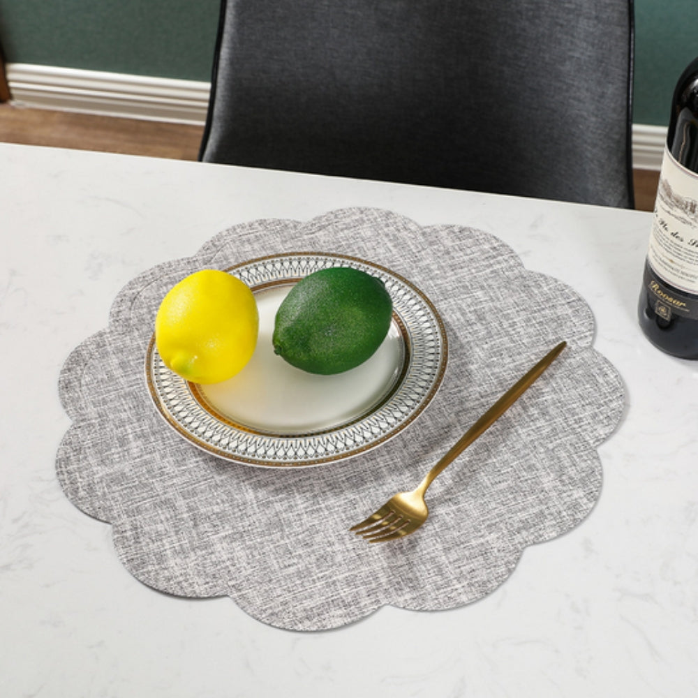 Dinner Placemat Scalloped Waterproof PU Leather Non-Slip Backing