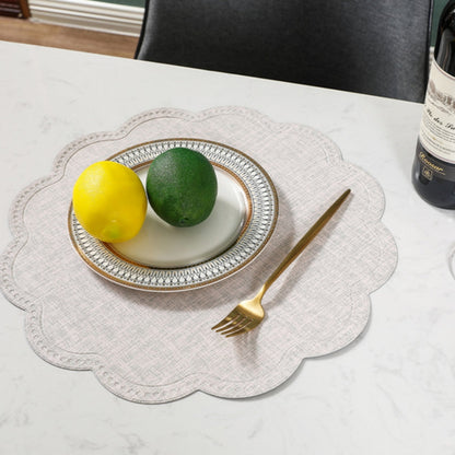 Dinner Placemat Scalloped Waterproof PU Leather Non-Slip Backing