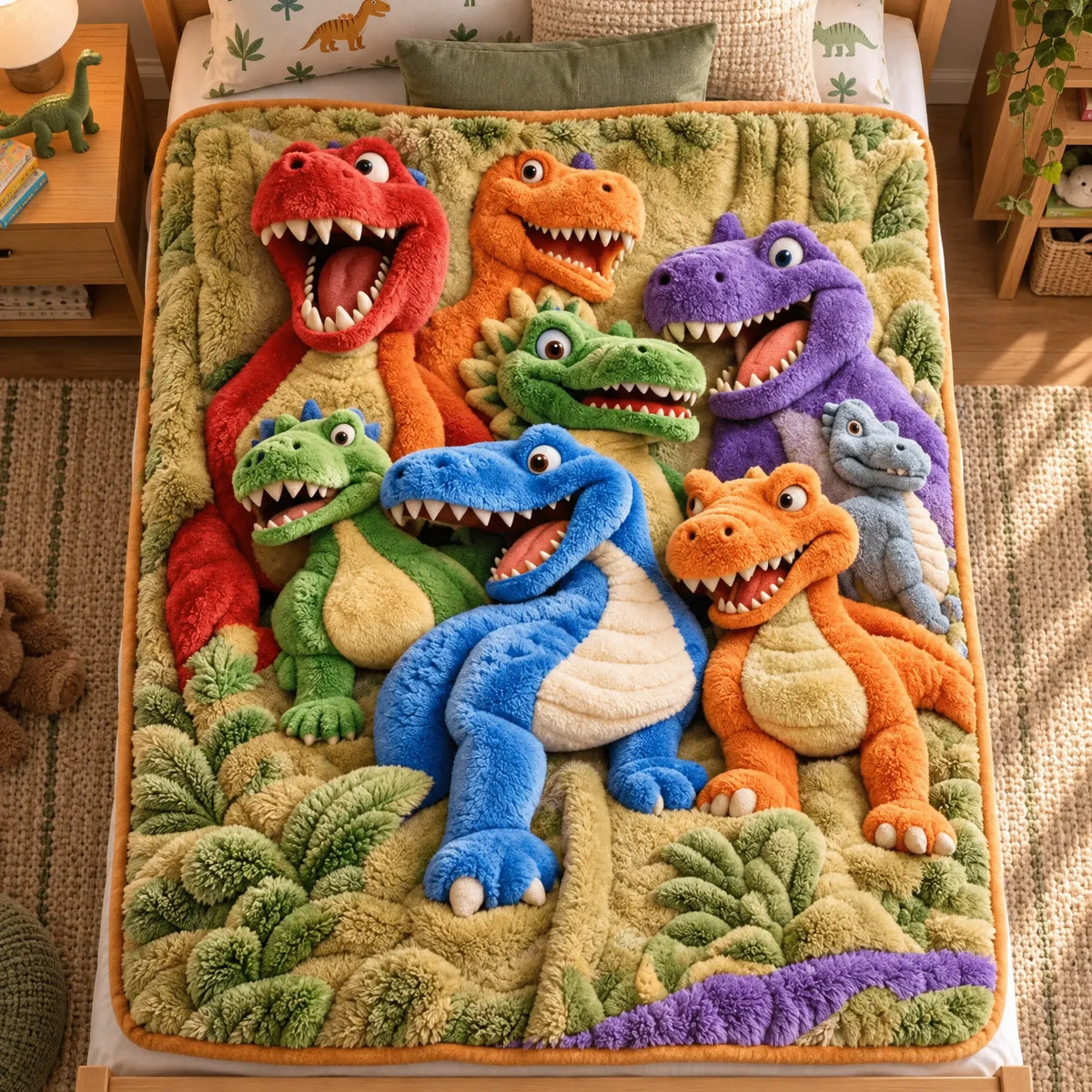 Dinosaur Throw Blanket Plush Machine Washable With 3D Print
