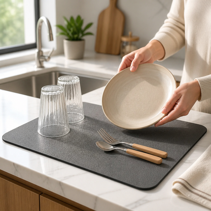 Dish Drying Mat Fast Absorption Non-Slip Base & Roll-Up