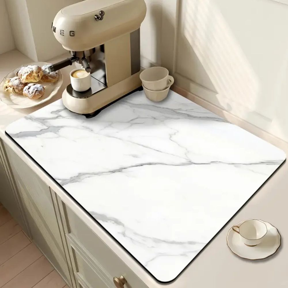 Dish Drying Mat Marble Print Highly Absorbent Non-Slip Base