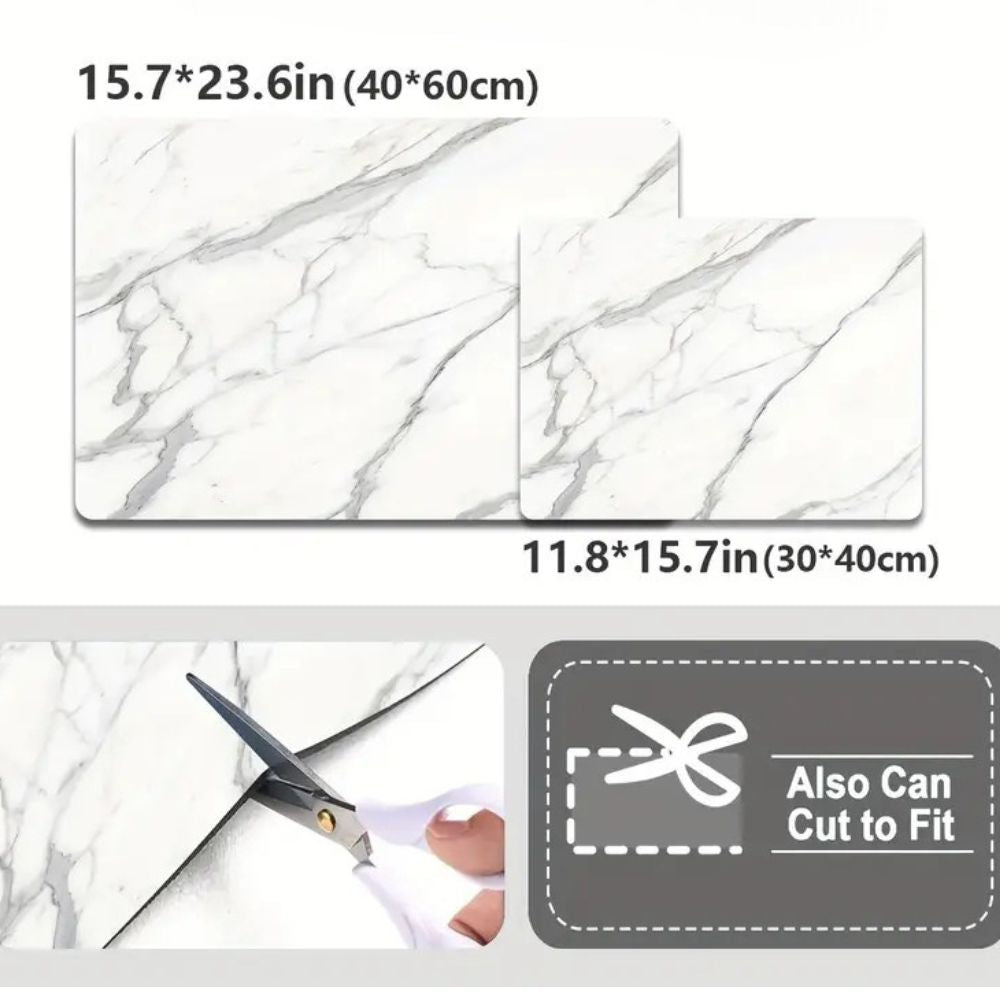 Dish Drying Mat Marble Print Highly Absorbent Non-Slip Base