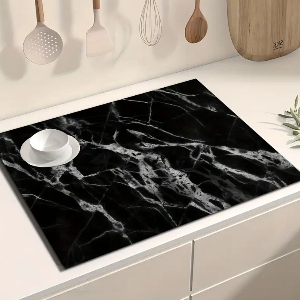Dish Drying Mat Marble Print Highly Absorbent Non-Slip Base