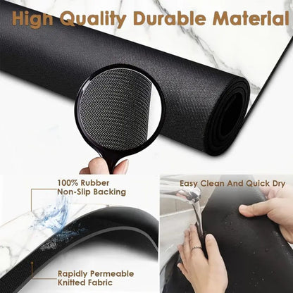Dish Drying Mat Marble Print Highly Absorbent Non-Slip Base