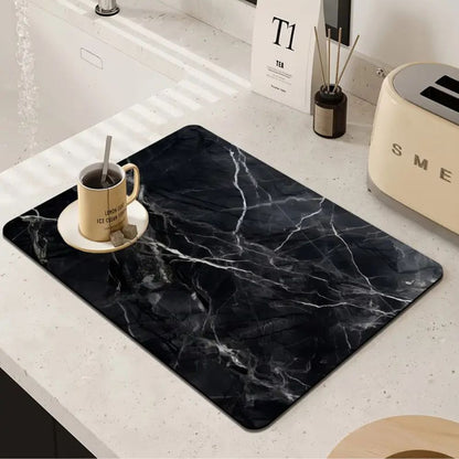 Dish Drying Mat Marble Print Highly Absorbent Non-Slip Base