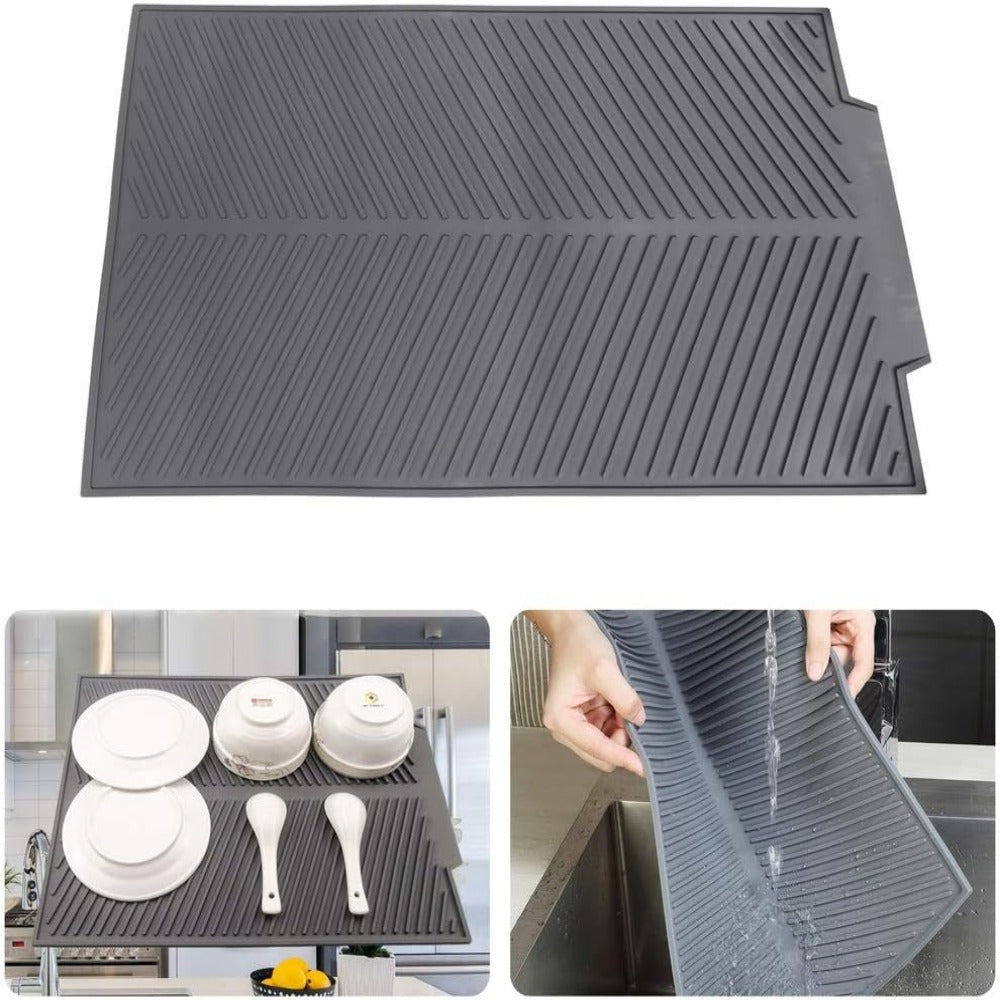 Dish Drying Mat Roll-Up Silicone Non-Slip & Dishwasher Safe