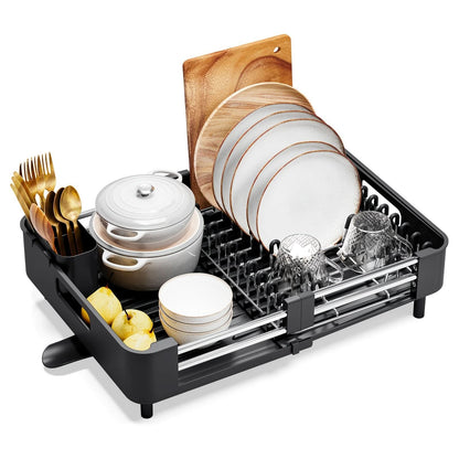 Dish Drying Rack Expandable Drain Tray Rust-Resistant Steel