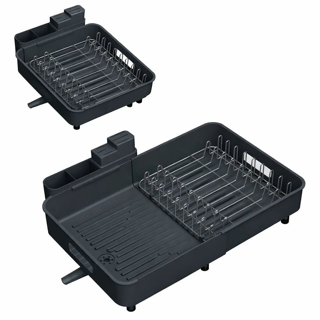 Dish Drying Rack Expandable Drain Tray Rust-Resistant Steel