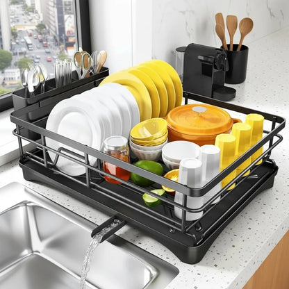 Dish Drying Rack Integrated Drip Tray Space-Saving