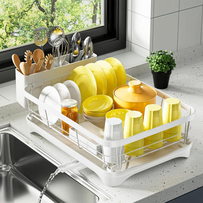 Dish Drying Rack Reinforced Metal Integrated Cutlery Holder Drain-Friendly Design