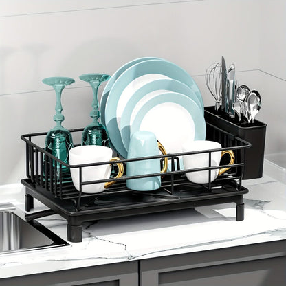 Dish Drying Rack Rust-Resistant Drip Tray & Cutlery Holder