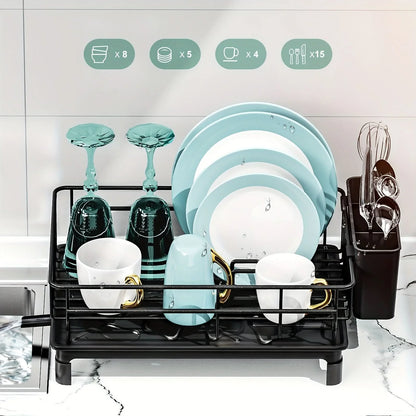 Dish Drying Rack Rust-Resistant Drip Tray & Cutlery Holder