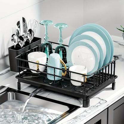 Dish Drying Rack Rust-Resistant Drip Tray & Cutlery Holder
