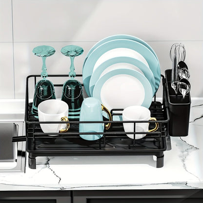 Dish Drying Rack Rust-Resistant Drip Tray & Cutlery Holder