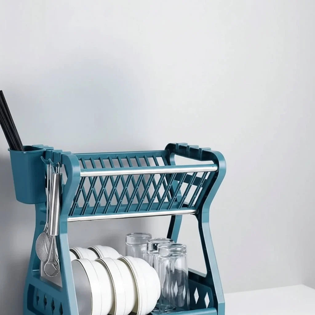 Dish Drying Rack Two-Tier With Drip Tray & Cutlery Holder
