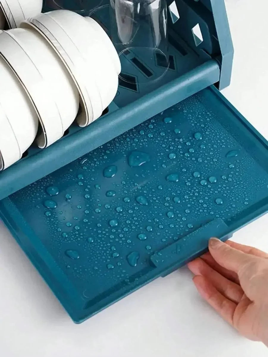 Dish Drying Rack Two-Tier With Drip Tray & Cutlery Holder