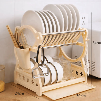 Dish Drying Rack Two-Tier With Drip Tray & Cutlery Holder