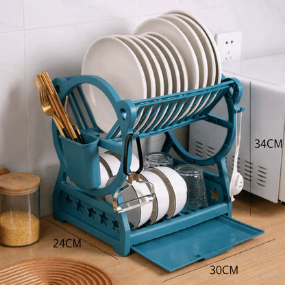 Dish Drying Rack Two-Tier With Drip Tray & Cutlery Holder