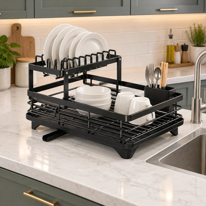 Dish Rack Foldable Stainless Steel Quick-Drain Rods & Non-Slip Feet