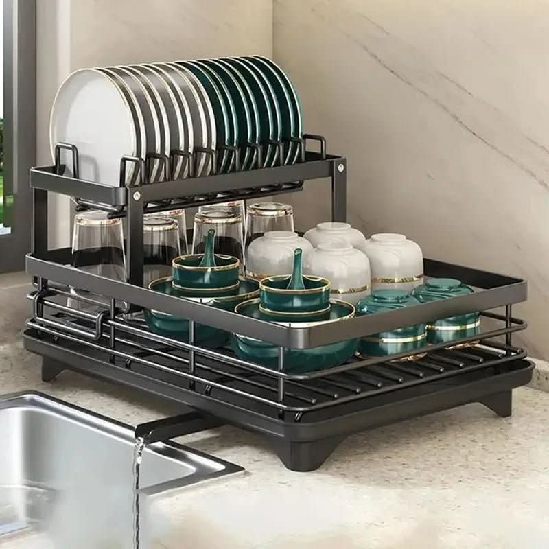 Dish Rack Foldable Stainless Steel Quick-Drain Rods & Non-Slip Feet