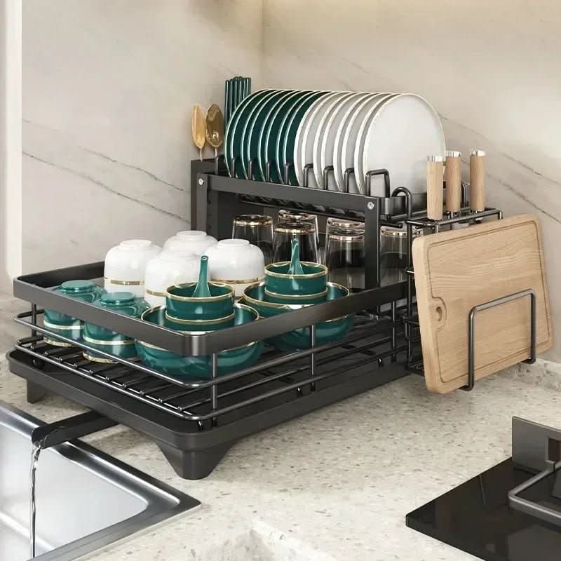 Dish Rack Foldable Stainless Steel Quick-Drain Rods & Non-Slip Feet
