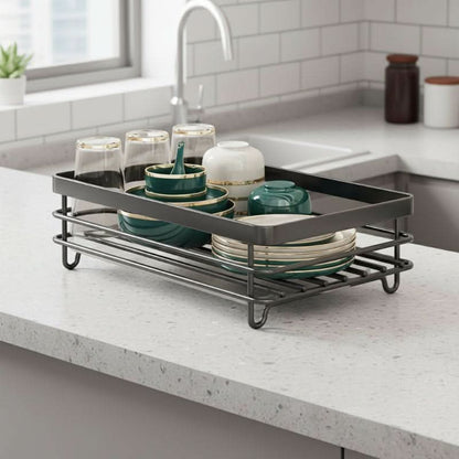 Dish Rack Foldable Stainless Steel Quick-Drain Rods & Non-Slip Feet