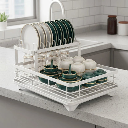 Dish Rack Foldable Stainless Steel Quick-Drain Rods & Non-Slip Feet