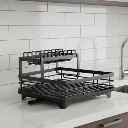 Dish Rack Foldable Stainless Steel Quick-Drain Rods & Non-Slip Feet