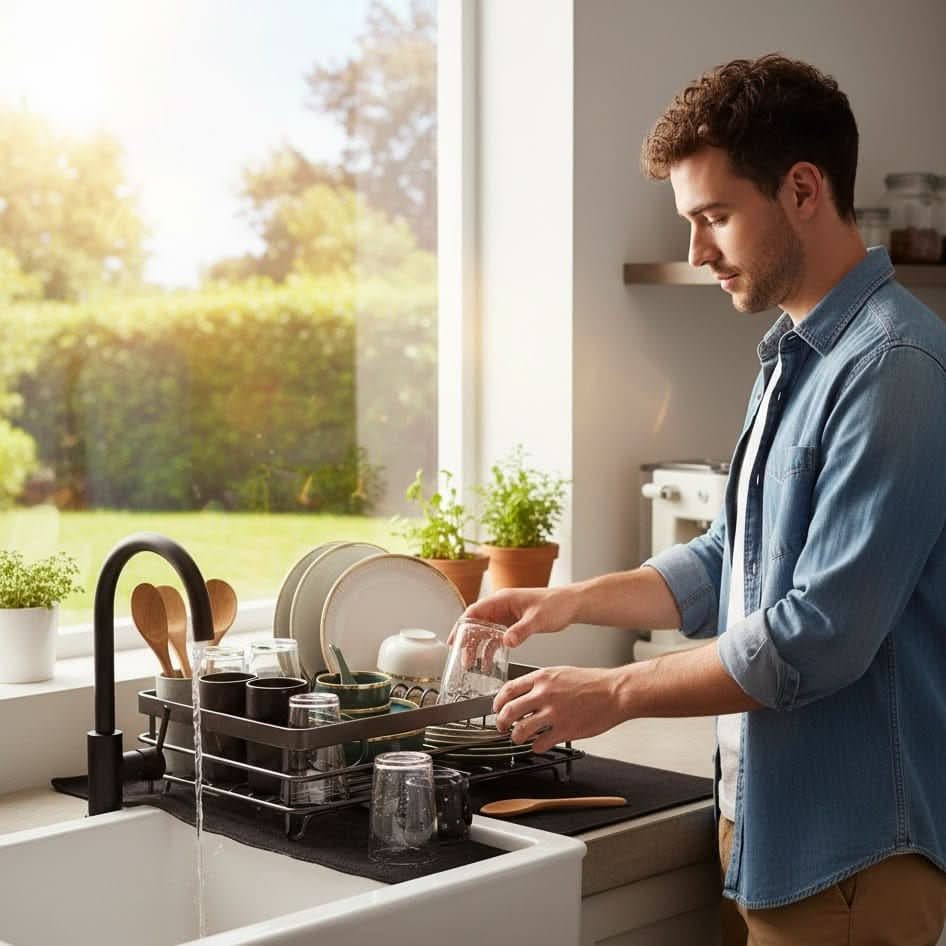 Dish Rack Foldable Stainless Steel Quick-Drain Rods & Non-Slip Feet