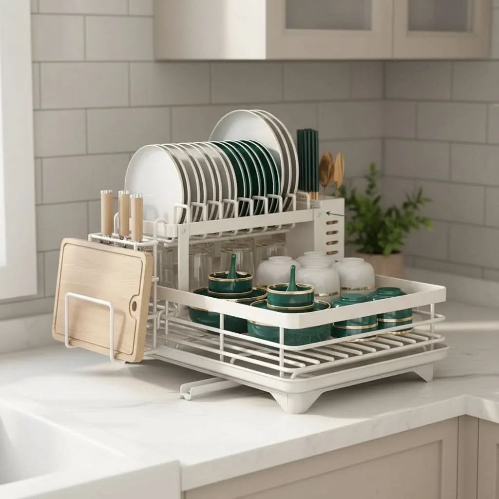 Dish Rack Foldable Stainless Steel Quick-Drain Rods & Non-Slip Feet