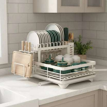 Dish Rack Foldable Stainless Steel Quick-Drain Rods & Non-Slip Feet