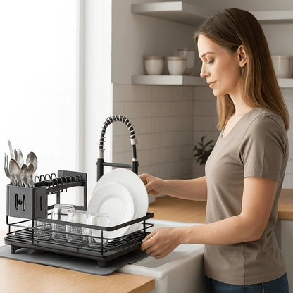 Dish Rack Foldable Stainless Steel Quick-Drain Rods & Non-Slip Feet