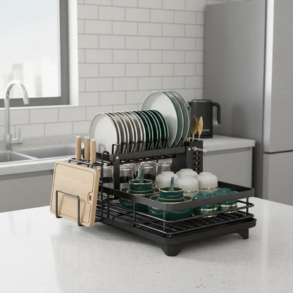 Dish Rack Foldable Stainless Steel Quick-Drain Rods & Non-Slip Feet