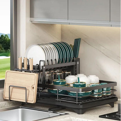 Dish Rack Foldable Stainless Steel Quick-Drain Rods & Non-Slip Feet