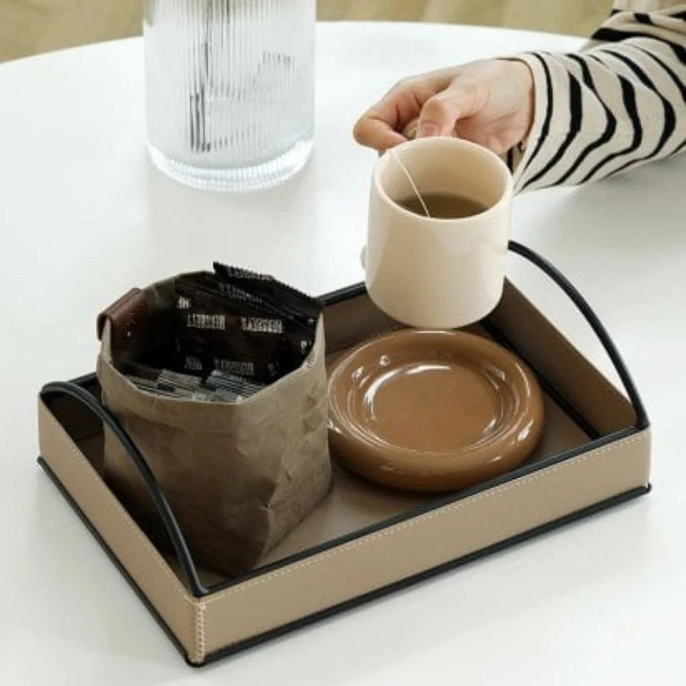 Display Tray Faux Leather Matte Finish Built-In Handles