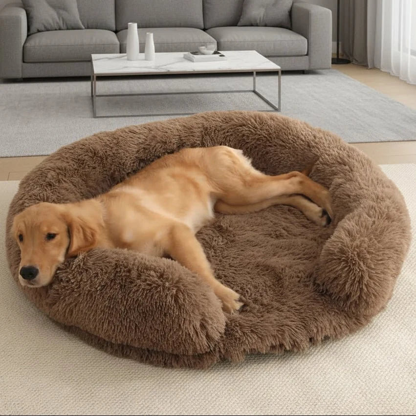 Dog Bed Round Plush Removable Washable Cover Non-Slip Bottom