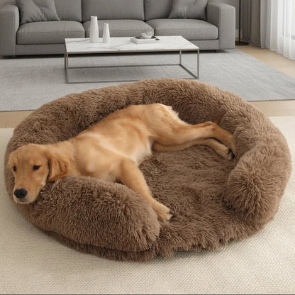 Dog Bed Round Plush Removable Washable Cover Non-Slip Bottom