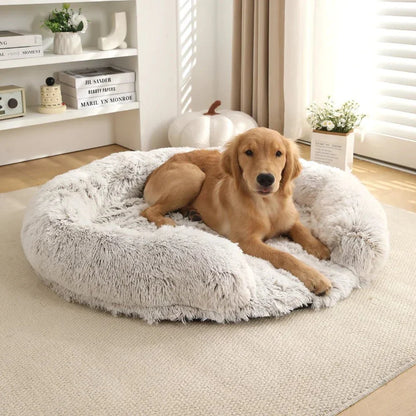 Dog Bed Round Plush Removable Washable Cover Non-Slip Bottom