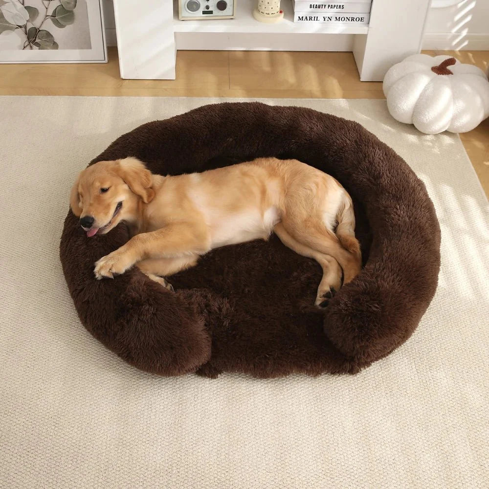 Dog Bed Round Plush Removable Washable Cover Non-Slip Bottom